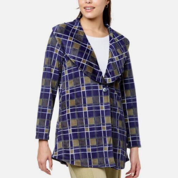 Retreat By Rhonda Shear Women's Plaid Cardigan Navy/green Plus Size 3X - Picture 3 of 4